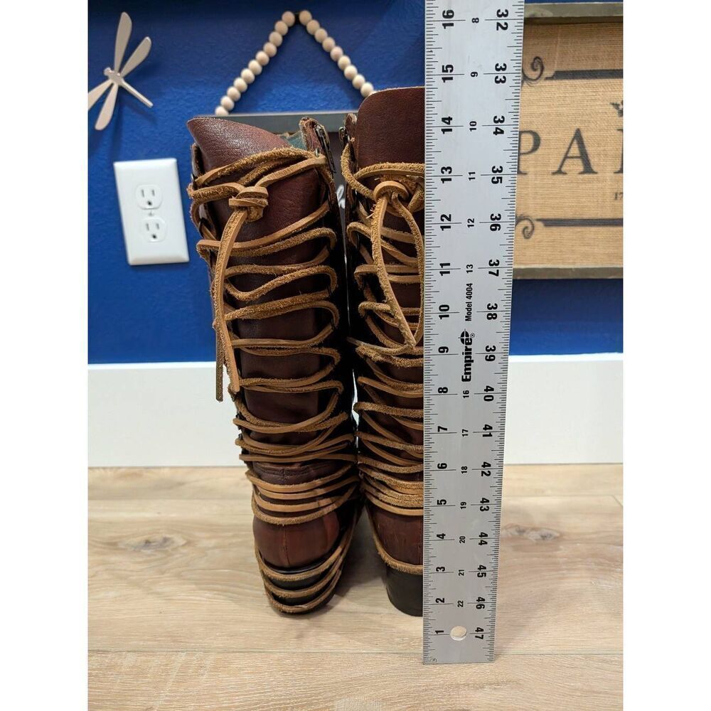 Freebird by Steven Reese Cognac Lace Up Tall Riding Boot Women's 9 Leather - Picture 14 of 15